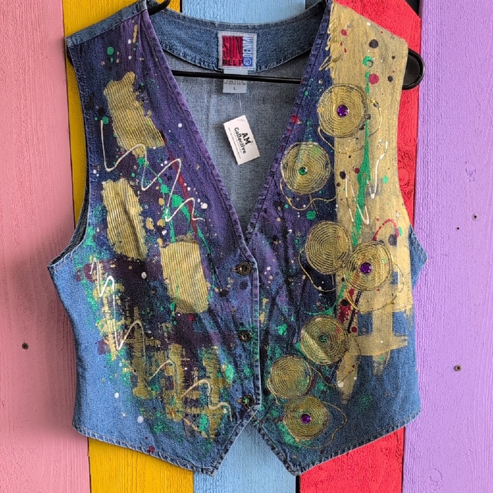 Vintage Sunbelt Multicolor Artistic Denim Vest